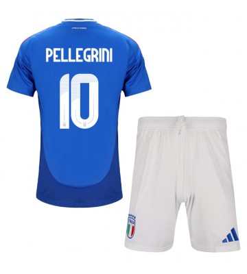 Italien Lorenzo Pellegrini #10 Replika Babytøj Hjemmebanesæt Børn EM 2024 Kortærmet (+ Korte bukser)